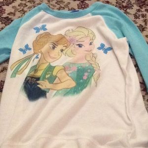 frozen pajama top with half white and half mint